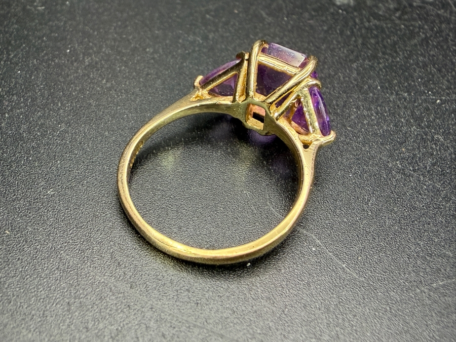 14k Gold Ring With 10x8 Amethyst And (2) 6x6 Amethysts Size 7 3.7g Appraised At $1,800 Retail [Photo 6]