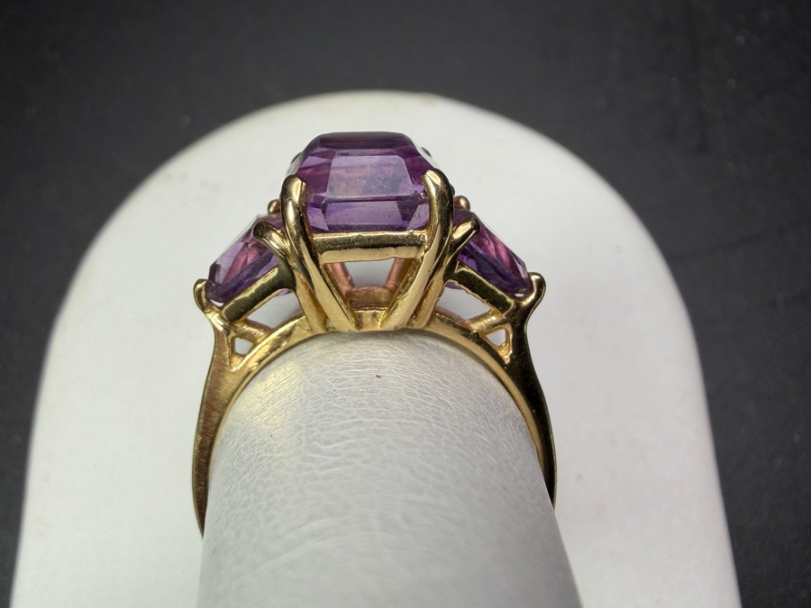 14k Gold Ring With 10x8 Amethyst And (2) 6x6 Amethysts Size 7 3.7g Appraised At $1,800 Retail [Photo 5]