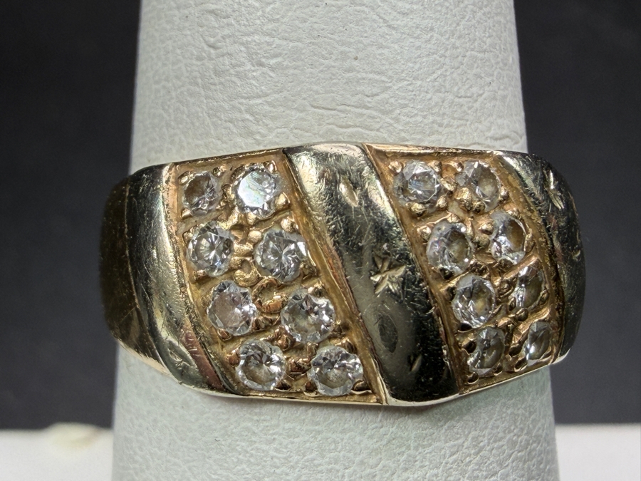 14k Gold Ring With (16) 1.25mm Single Cut Diamonds Est. .50cttw Size 7 4.4g Appraised At $2,000 Retail [Photo 2]