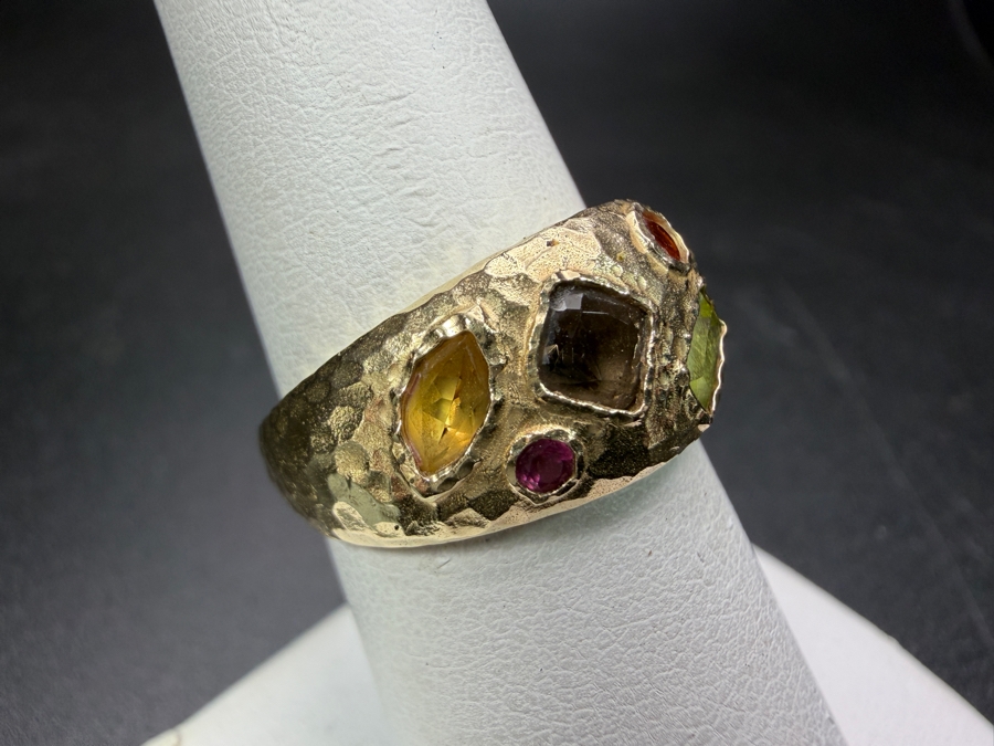14k Gold Ring With Citrine, Pink Tourmaline, Smoky Quartz, Peridot, Citrine & Amethyst Size 6.75 3.9g Appraised At $1,800 Retail [Photo 4]