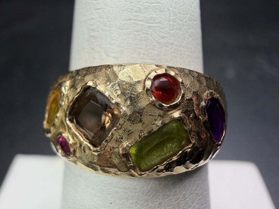 14k Gold Ring With Citrine, Pink Tourmaline, Smoky Quartz, Peridot, Citrine & Amethyst Size 6.75 3.9g Appraised At $1,800 Retail [Photo 2]