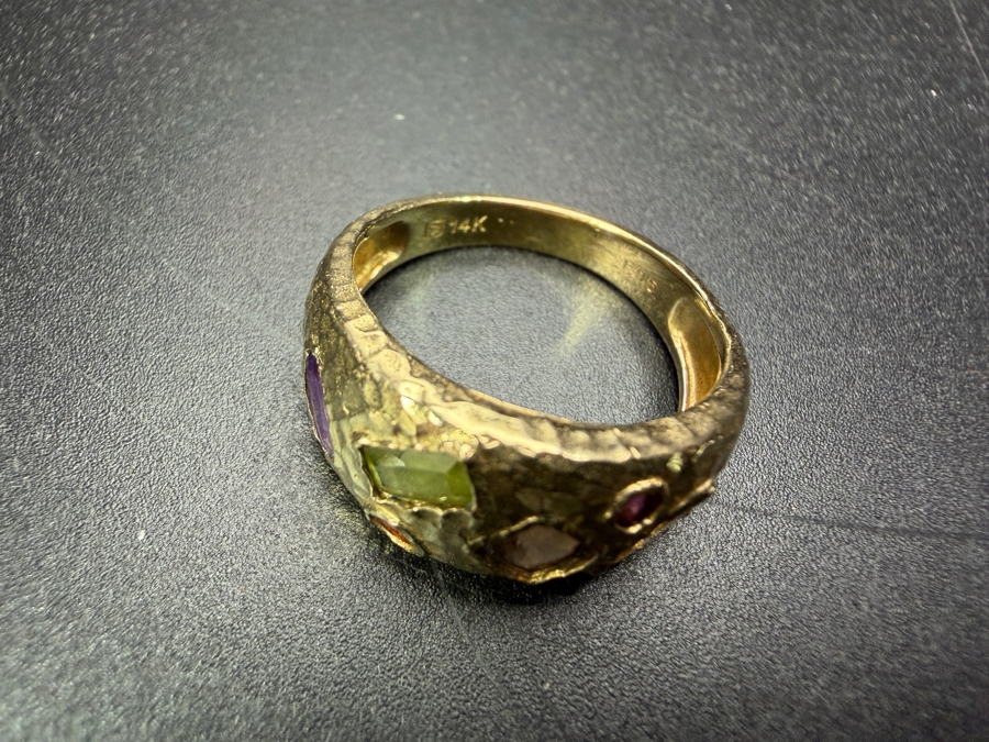 14k Gold Ring With Citrine, Pink Tourmaline, Smoky Quartz, Peridot, Citrine & Amethyst Size 6.75 3.9g Appraised At $1,800 Retail [Photo 7]
