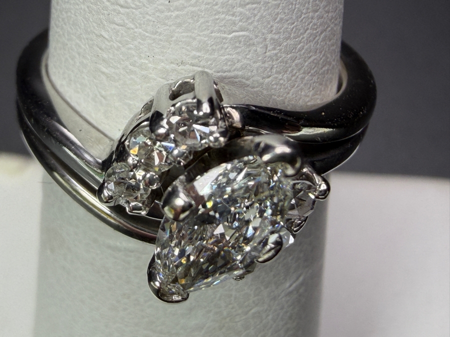 14k Gold Diamond Ring With 6.5 X 4mm Marquise Diamond SI1-G-H Est. .38ct Accented With (6) 1.8mm Single Cut Diamonds Est. .15cttw Size 5.5 4.5g Appraised At $3,000 Retail [Photo 4]