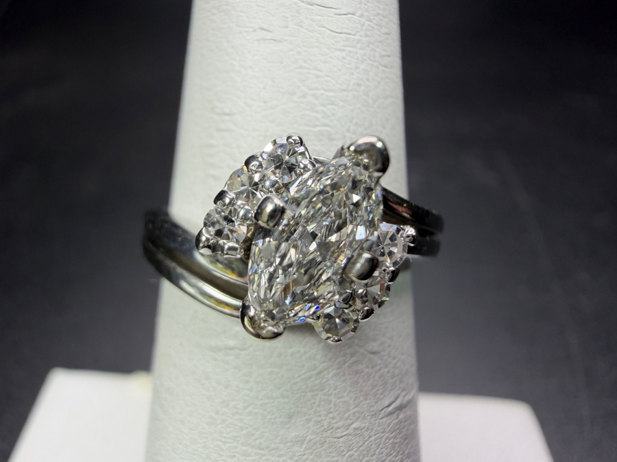 14k Gold Diamond Ring With 6.5 X 4mm Marquise Diamond SI1-G-H Est. .38ct Accented With (6) 1.8mm Single Cut Diamonds Est. .15cttw Size 5.5 4.5g Appraised At $3,000 Retail [Photo 3]