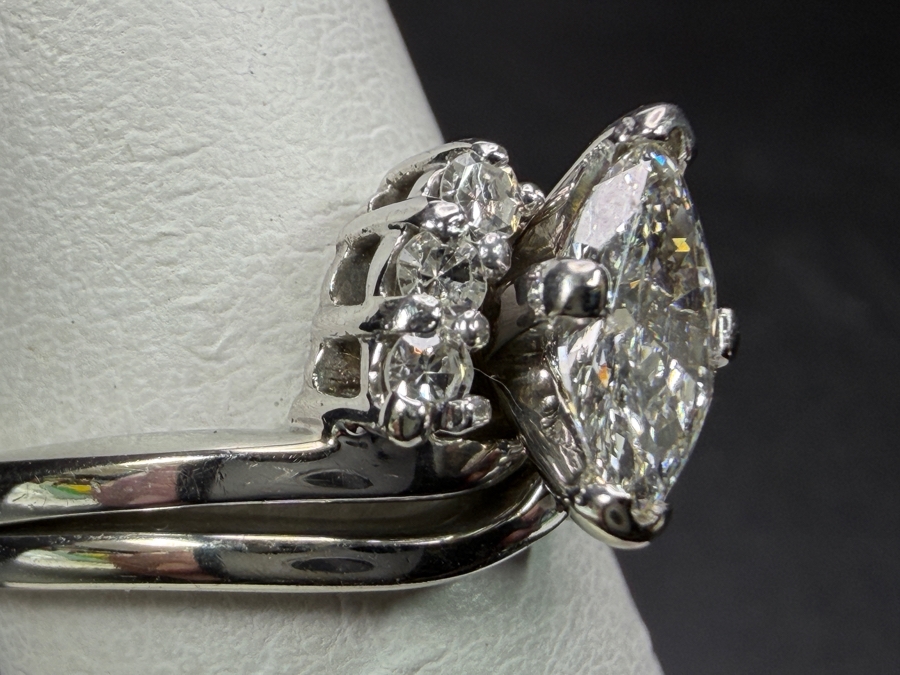 14k Gold Diamond Ring With 6.5 X 4mm Marquise Diamond SI1-G-H Est. .38ct Accented With (6) 1.8mm Single Cut Diamonds Est. .15cttw Size 5.5 4.5g Appraised At $3,000 Retail [Photo 5]