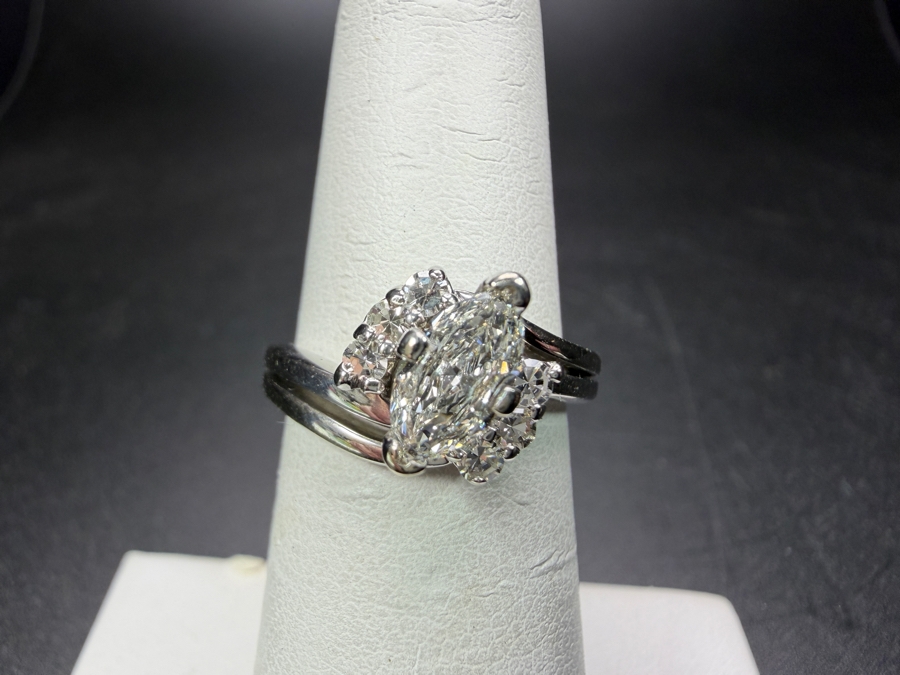 14k Gold Diamond Ring With 6.5 X 4mm Marquise Diamond SI1-G-H Est. .38ct Accented With (6) 1.8mm Single Cut Diamonds Est. .15cttw Size 5.5 4.5g Appraised At $3,000 Retail [Photo 2]