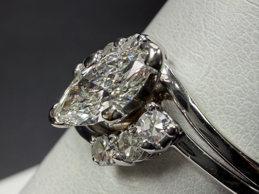 14k Gold Diamond Ring With 6.5 X 4mm Marquise Diamond SI1-G-H Est. .38ct Accented With (6) 1.8mm Single Cut Diamonds Est. .15cttw Size 5.5 4.5g Appraised At $3,000 Retail [Photo 6]