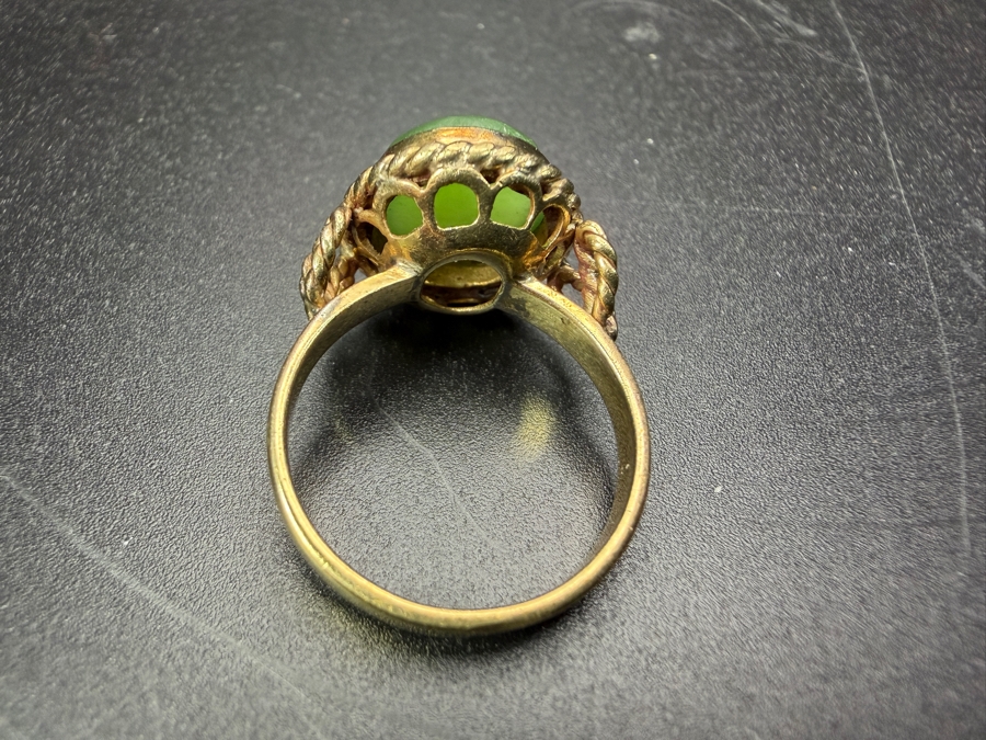 18k Gold Ring With Cabochon Green Jade Size 6.5 4.5g Appraised At $2,400 Retail [Photo 6]
