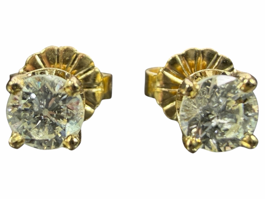 14k Gold Diamond Stud Earrings With (2) 4mm Round Brilliant Diamonds SI2-H-I Est. .50cttw 0.9g Appraised At $500 Retail