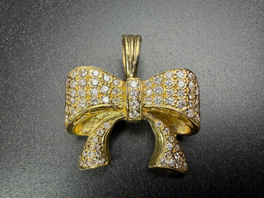 14k Gold Bow Motif Pearl Enhancer With (78) .01 Diamonds Estimated .75-.80cttw 8.2g Appraised At $4,000 Retail [Photo 3]