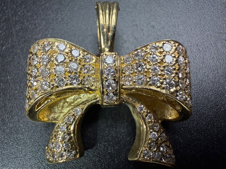 14k Gold Bow Motif Pearl Enhancer With (78) .01 Diamonds Estimated .75-.80cttw 8.2g Appraised At $4,000 Retail [Photo 2]