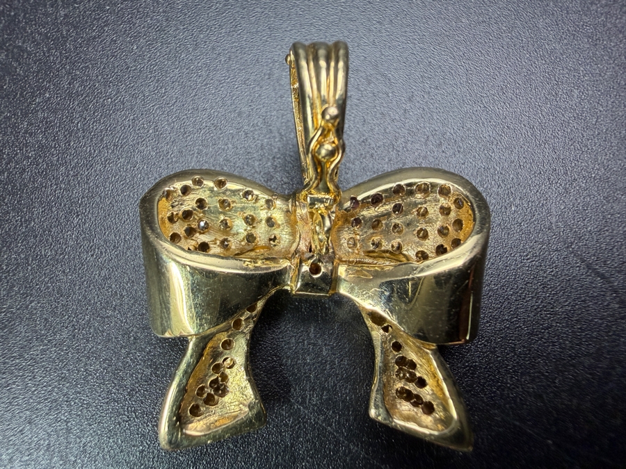 14k Gold Bow Motif Pearl Enhancer With (78) .01 Diamonds Estimated .75-.80cttw 8.2g Appraised At $4,000 Retail [Photo 5]