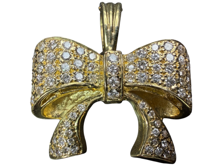 14k Gold Bow Motif Pearl Enhancer With (78) .01 Diamonds Estimated .75-.80cttw 8.2g Appraised At $4,000 Retail
