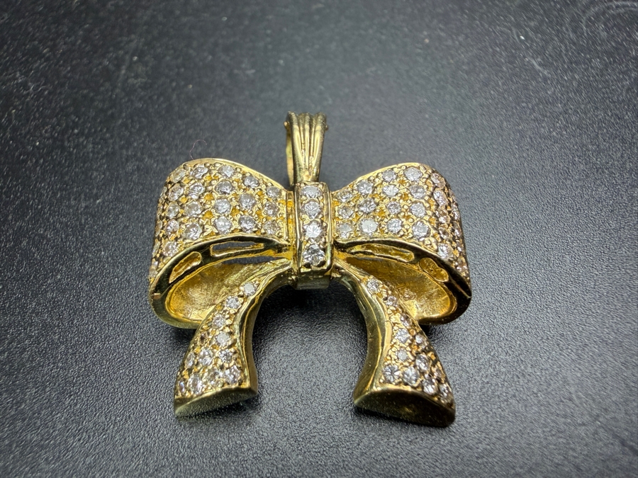 14k Gold Bow Motif Pearl Enhancer With (78) .01 Diamonds Estimated .75-.80cttw 8.2g Appraised At $4,000 Retail [Photo 4]