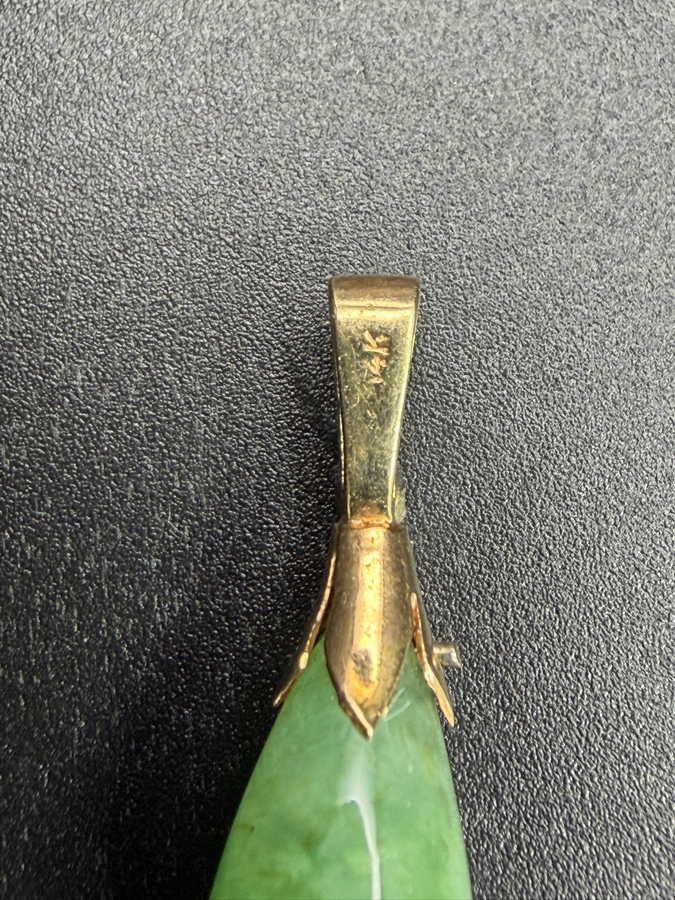 14k Gold Jadeite Drop Pendant With .01mm Diamond 2.0g 1'L Appraised At $500 Retail [Photo 6]