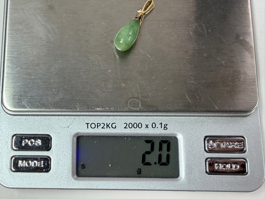 14k Gold Jadeite Drop Pendant With .01mm Diamond 2.0g 1'L Appraised At $500 Retail [Photo 8]