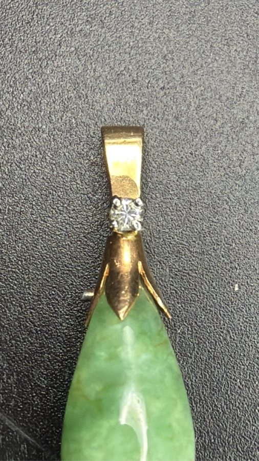 14k Gold Jadeite Drop Pendant With .01mm Diamond 2.0g 1'L Appraised At $500 Retail [Photo 3]
