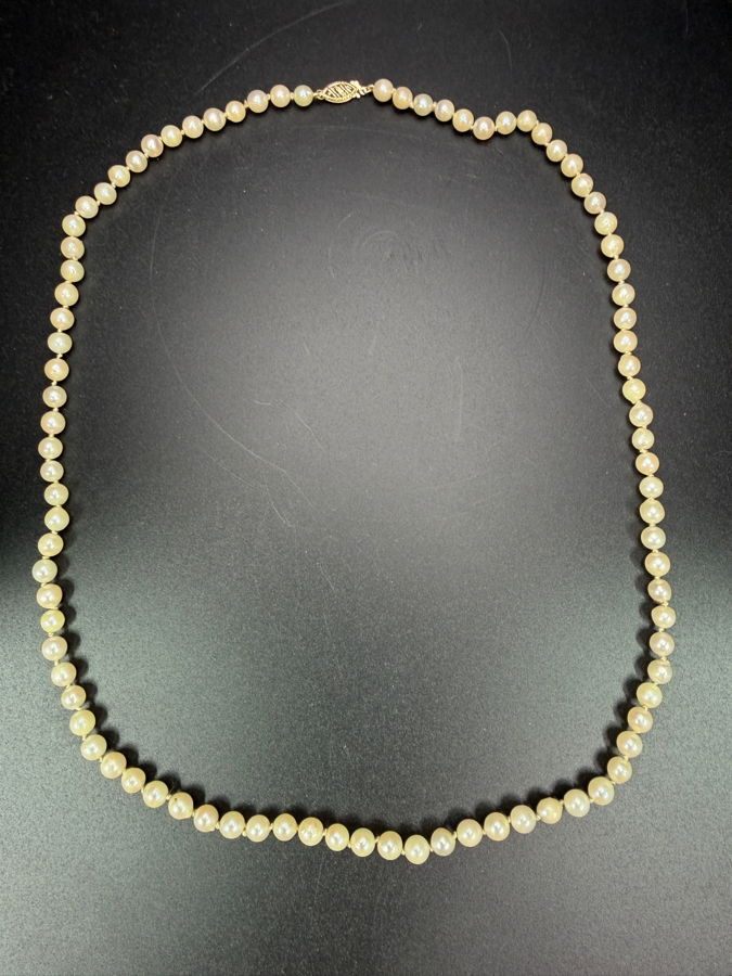 24' 6.0mm Cultured Pearl Strand Necklace With 14k Gold Clasp Appraised At $1,200 Retail [Photo 3]