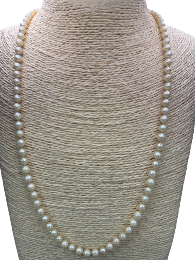24' 6.0mm Cultured Pearl Strand Necklace With 14k Gold Clasp Appraised At $1,200 Retail