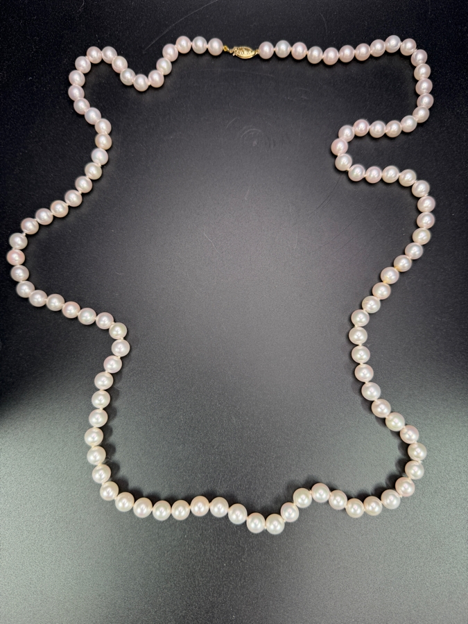34' 7.2mm Cultured Pearl Strand Necklace With 14k Gold Clasp Appraised At $1,400 Retail [Photo 3]