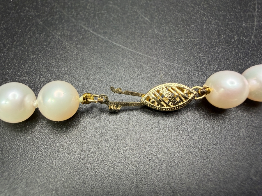 34' 7.2mm Cultured Pearl Strand Necklace With 14k Gold Clasp Appraised At $1,400 Retail [Photo 5]
