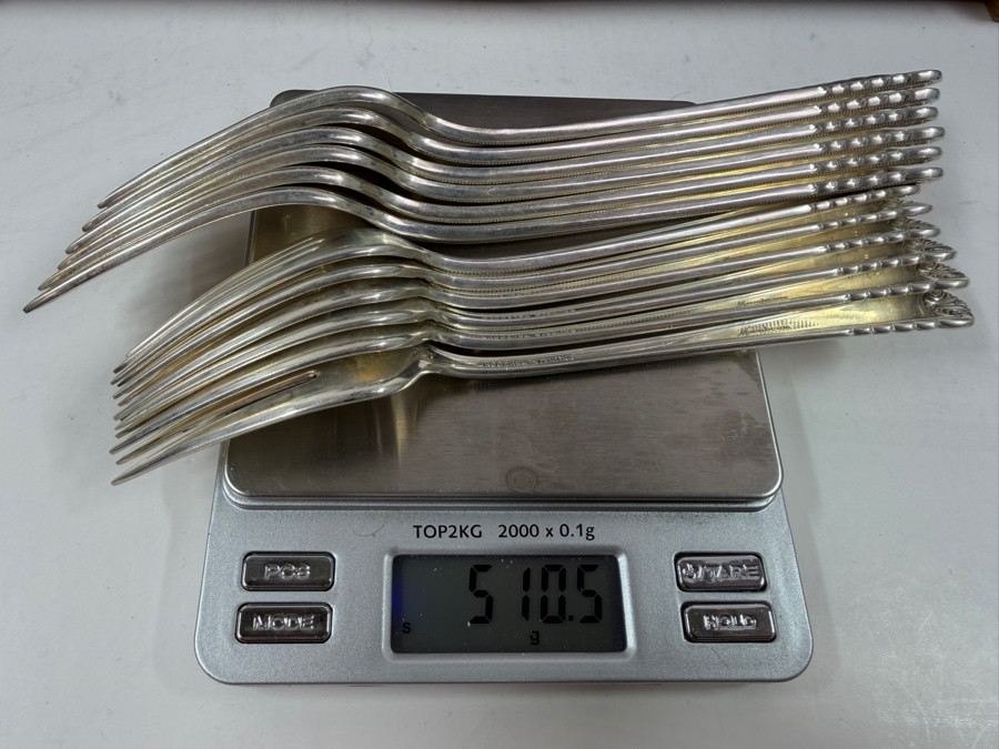 Boxed Rogers Sterling Silver Flatware Service For 6 (36 Pieces) - 1,047g Of Sterling Silver $3,015 Melt Value Plus 408g Of Sterling Silver Handled / Stainless Blade Knives [Photo 9]