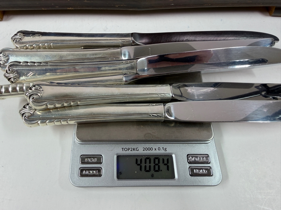 Boxed Rogers Sterling Silver Flatware Service For 6 (36 Pieces) - 1,047g Of Sterling Silver $3,015 Melt Value Plus 408g Of Sterling Silver Handled / Stainless Blade Knives [Photo 11]