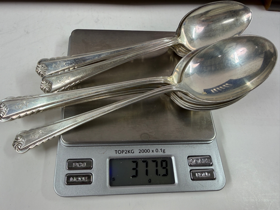 Boxed Rogers Sterling Silver Flatware Service For 6 (36 Pieces) - 1,047g Of Sterling Silver $3,015 Melt Value Plus 408g Of Sterling Silver Handled / Stainless Blade Knives [Photo 8]