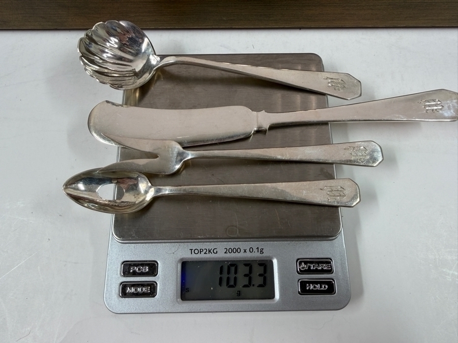 Huge Boxed Sterling Silver Flatware Service For 12 (92 Pieces) - 3,415g Of Sterling Silver $9,835 Melt Value Plus 1,180g Of Sterling Silver Handled / Stainless Blade Knives [Photo 14]