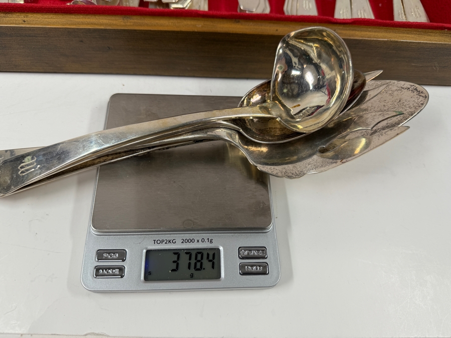 Huge Boxed Sterling Silver Flatware Service For 12 (92 Pieces) - 3,415g Of Sterling Silver $9,835 Melt Value Plus 1,180g Of Sterling Silver Handled / Stainless Blade Knives [Photo 15]