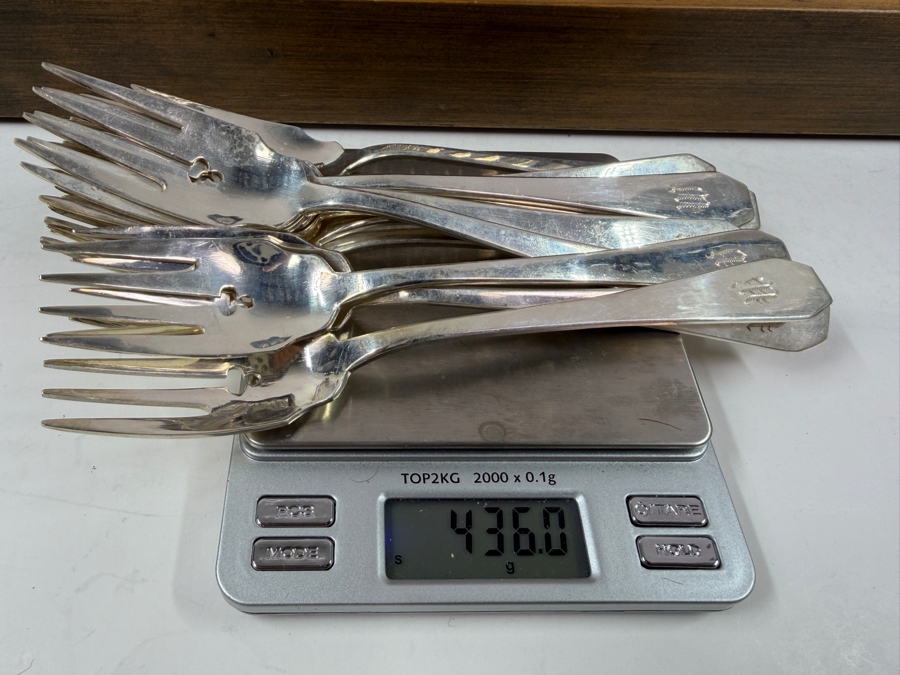 Huge Boxed Sterling Silver Flatware Service For 12 (92 Pieces) - 3,415g Of Sterling Silver $9,835 Melt Value Plus 1,180g Of Sterling Silver Handled / Stainless Blade Knives [Photo 12]