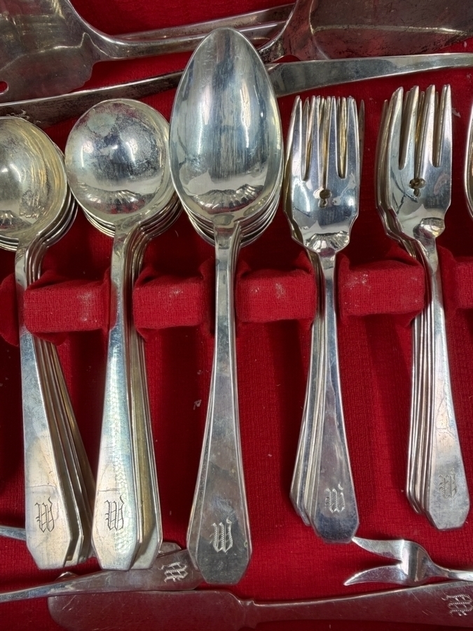 Huge Boxed Sterling Silver Flatware Service For 12 (92 Pieces) - 3,415g Of Sterling Silver $9,835 Melt Value Plus 1,180g Of Sterling Silver Handled / Stainless Blade Knives [Photo 4]