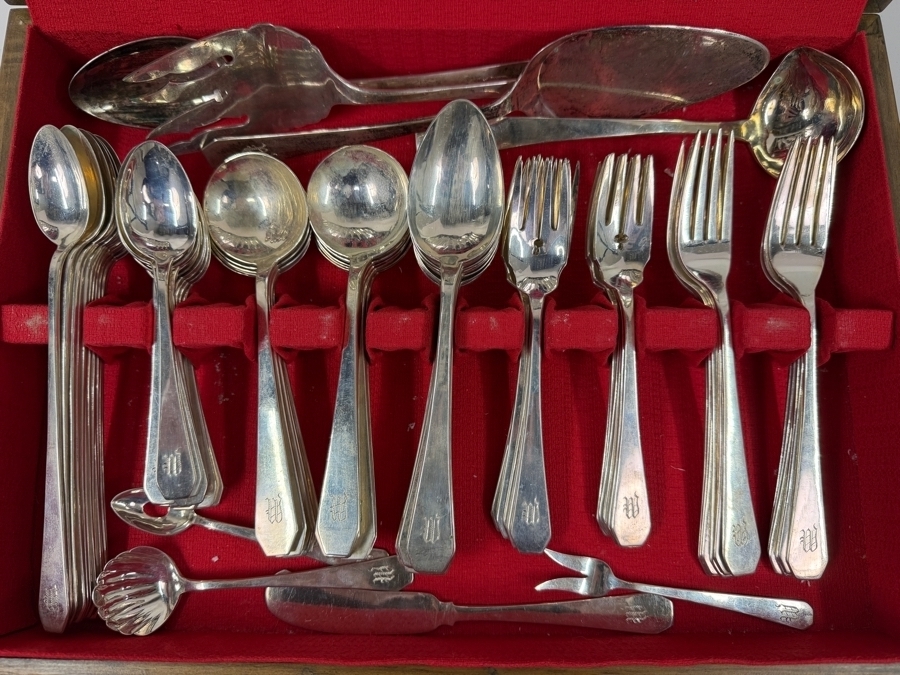 Huge Boxed Sterling Silver Flatware Service For 12 (92 Pieces) - 3,415g Of Sterling Silver $9,835 Melt Value Plus 1,180g Of Sterling Silver Handled / Stainless Blade Knives [Photo 2]