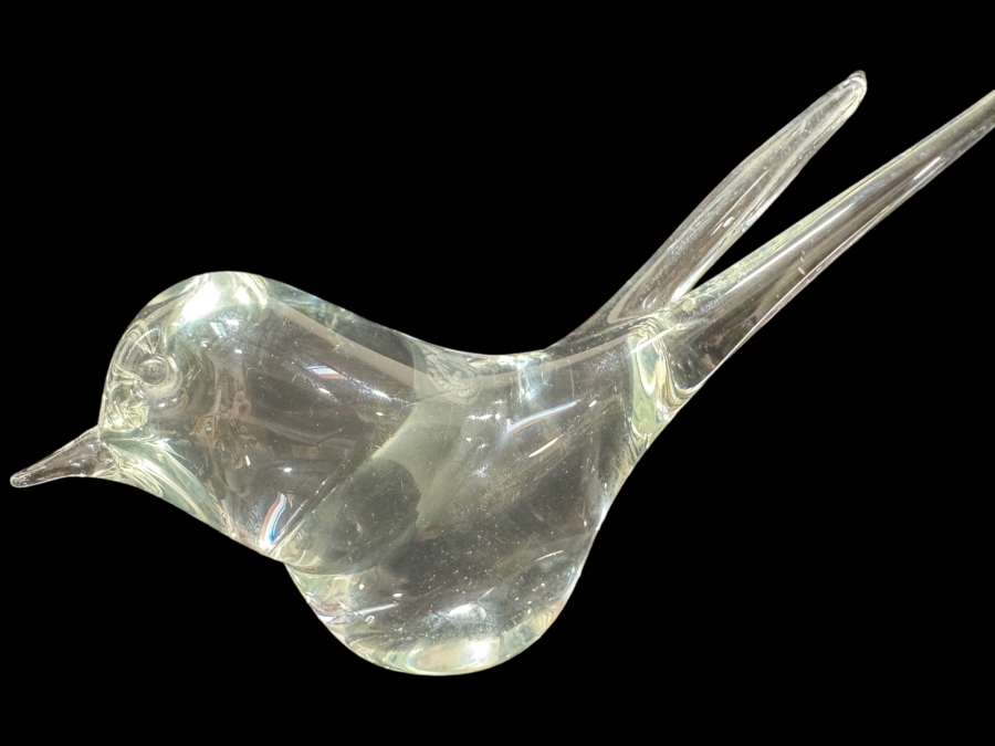Vintage ICET Arte Murano Clear Art Glass Bird Figurine With Split Tail Handmade In Venezuela 7'W