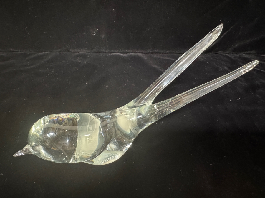Vintage ICET Arte Murano Clear Art Glass Bird Figurine With Split Tail Handmade In Venezuela 7'W [Photo 2]
