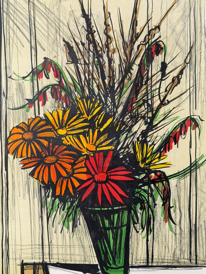 Bernard Buffet (1928-1999, French) Signed Artist Proof Expressionist Color Lithograph Titled 'Marguerites' (Daisies) 1977 Pencil Signed Lower Right 19' X 27' Framed 26.5' X 35' [Photo 4]