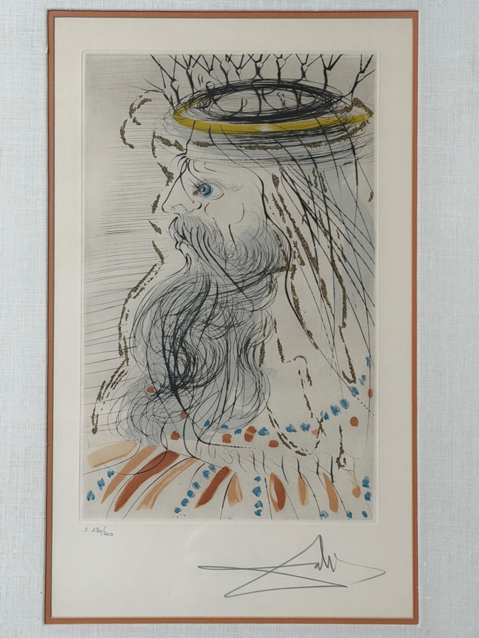 Salvador Dali (1904-1989, Spanish) Signed Hand-Colored Etching With Gilding Titled 'Song Of Songs: King Solomon' 1971 Pencil Signed Lower Right And Numbered S 190 Of 200 12'W X 20'H Framed 22.5'W X 30.5'H
