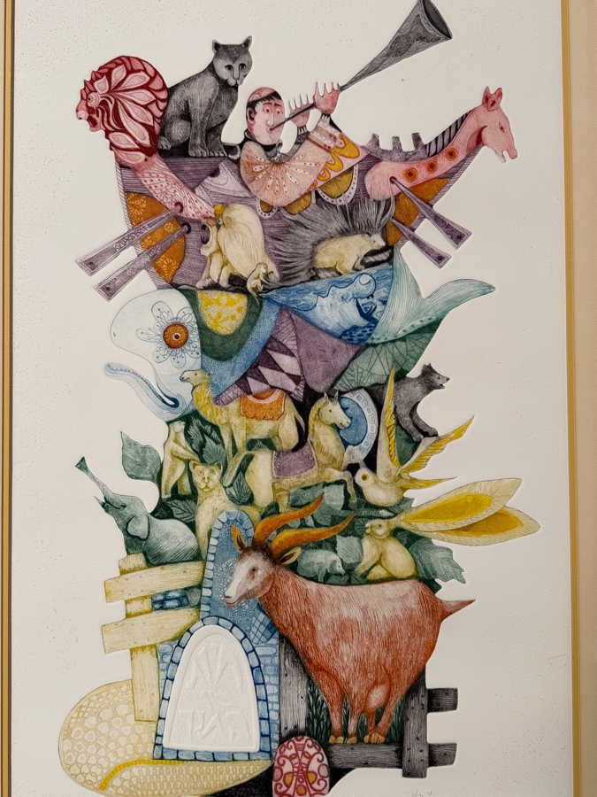 Amram Ebgi (B. 1939, Israeli/American) Hand Signed Limited Edition Embossed Lithograph Titled 'Animals Board The Ark' Pencil Signed Lower Right Numbered 147 Of 150 26' X 38' [Photo 3]