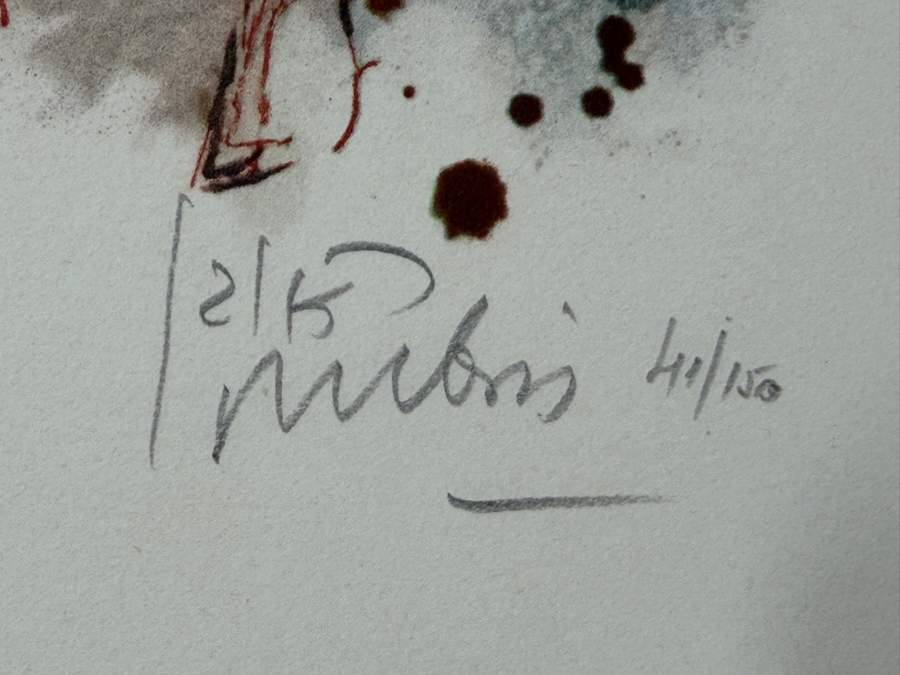 Reuven Rubin (1893-1974, Israeli) Hand Signed Limited Edition Lithograph Print Titled 'Flutist On A Donkey' Pencil Signed Lower Right Numbered 41 Of 150 13'W X 19'H [Photo 4]