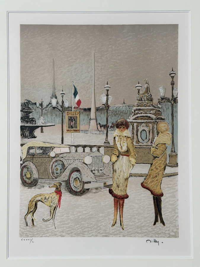 Ramon Dilley (B. 1933, Spanish/French) Hand Signed Limited Edition Lithograph Titled 'Place De La Concorde France' Pencil Signed Lower Right Numbered XXXXI/L 17.5'W X 24'H Framed 28.5'W X 34.5'H