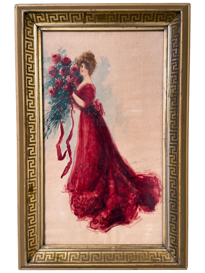 Henrietta Dunn Mears (1877-1970, American) Original Watercolor On Paper Signed Lower Right 9 X 16 In Antique Gilt Frame 13 X 20