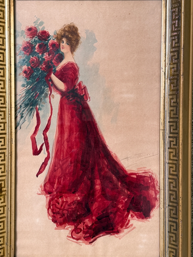 Henrietta Dunn Mears (1877-1970, American) Original Watercolor On Paper Signed Lower Right 9 X 16 In Antique Gilt Frame 13 X 20 [Photo 2]