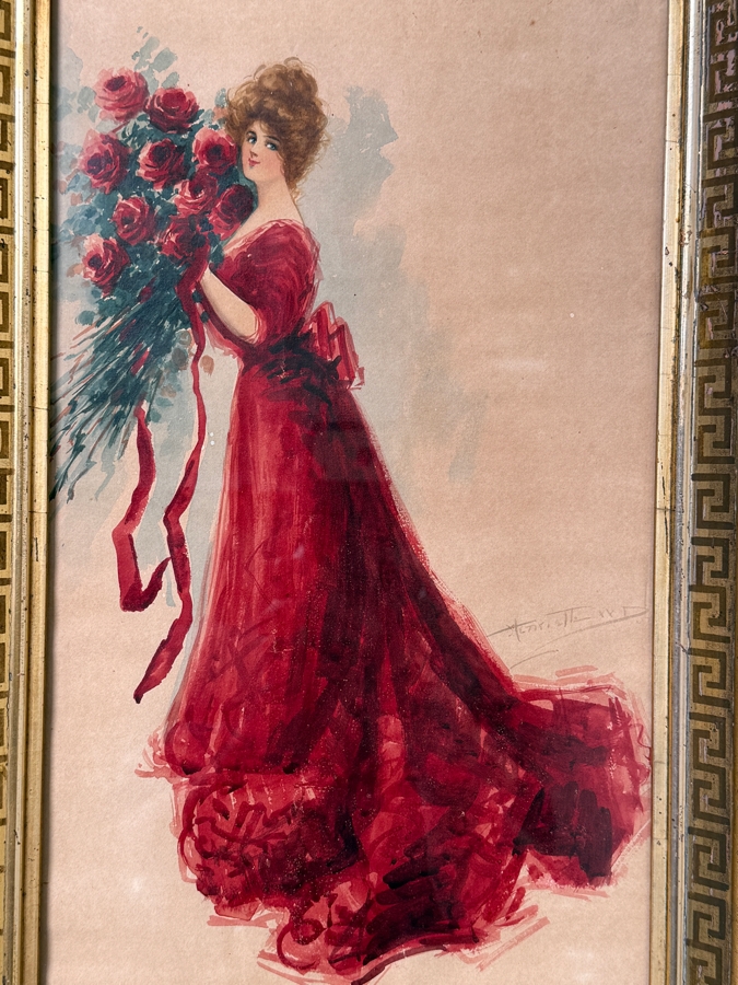 Henrietta Dunn Mears (1877-1970, American) Original Watercolor On Paper Signed Lower Right 9 X 16 In Antique Gilt Frame 13 X 20 [Photo 3]