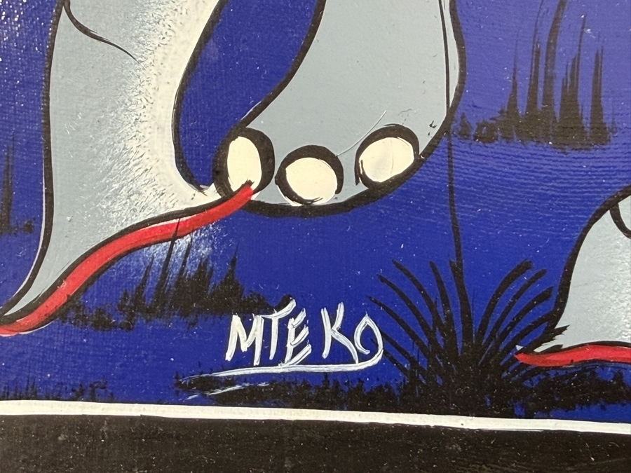 Mteko Original Tingatinga Style African Tanzania Animal Painting 10.5 X 26.5 Framed 13 X 29.5 [Photo 6]