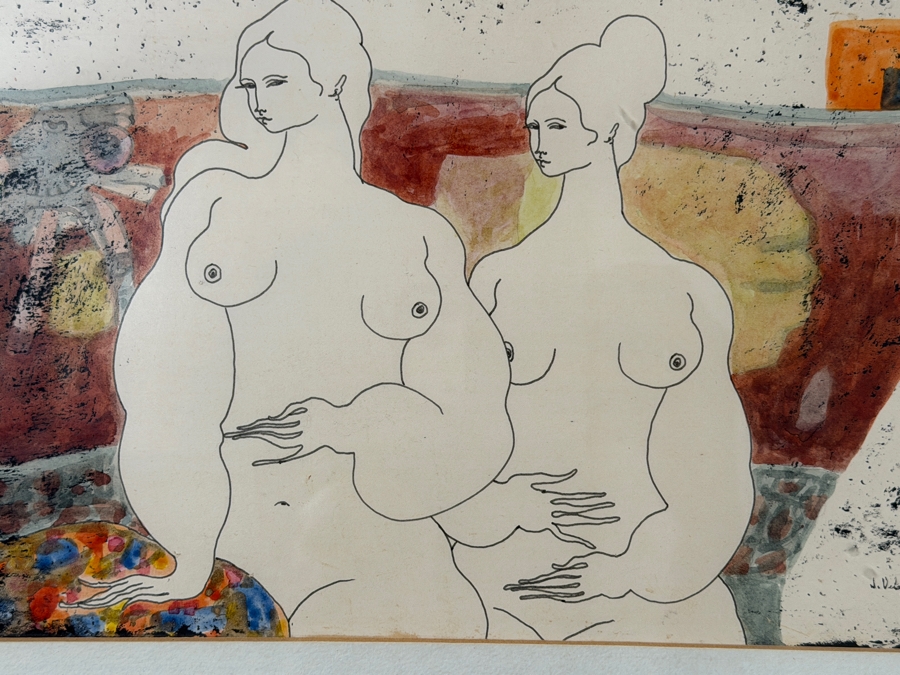 Juan Velasquez Diaz Original Watercolor Ink Drawing On Paper 16 X 8 Framed 25 X 17 [Photo 5]