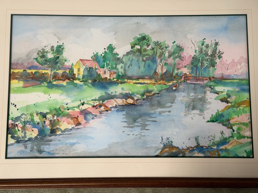 Margaret McMullan Original Landscape Watercolor Painting On Paper Titled 'Giverny Monet's Home' Dated 1990 Signed Lower Left 38 X 23 Framed 47 X 32 Retails $10,000+
 [Photo 3]