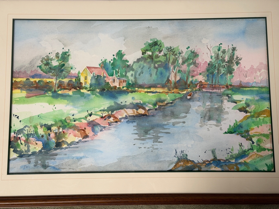 Margaret McMullan Original Landscape Watercolor Painting On Paper Titled 'Giverny Monet's Home' Dated 1990 Signed Lower Left 38 X 23 Framed 47 X 32 Retails $10,000+
 [Photo 2]