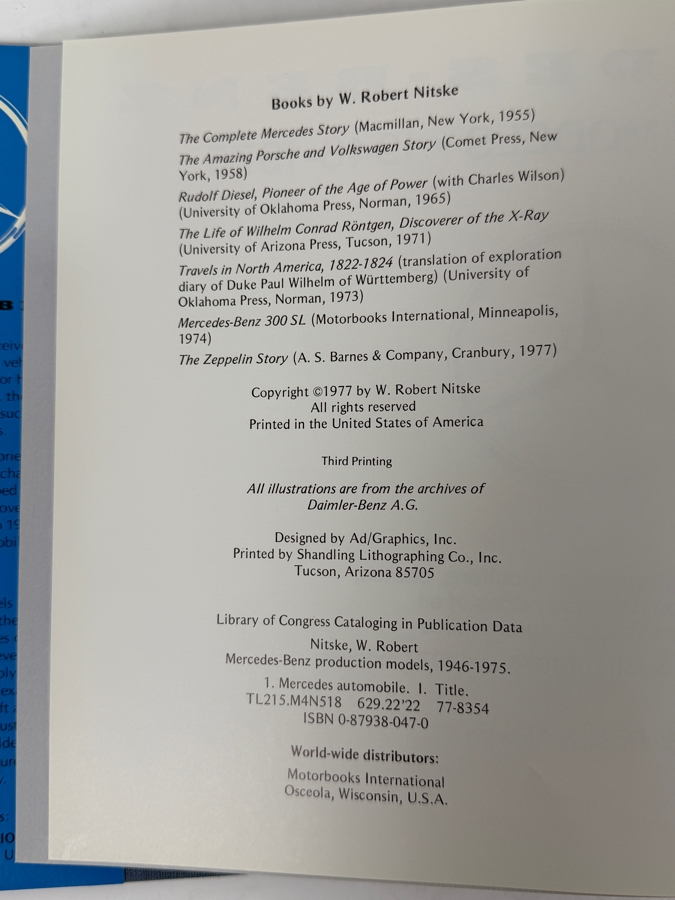 Vintage 1977 Third Printing Hardcover Book Mercedes-Benz Production Models 1946-1975 By W. Robert Nitske [Photo 4]