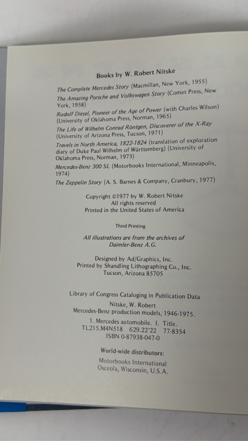 Vintage 1977 Third Printing Hardcover Book Mercedes-Benz Production Models 1946-1975 By W. Robert Nitske [Photo 3]