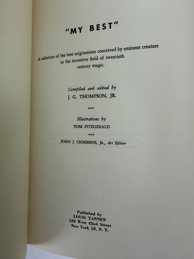 Vintage 1959 Hardcover Book 'My Best' The Best Tricks From The Best Brains In Magic Published By Louis Tannen [Photo 2]
